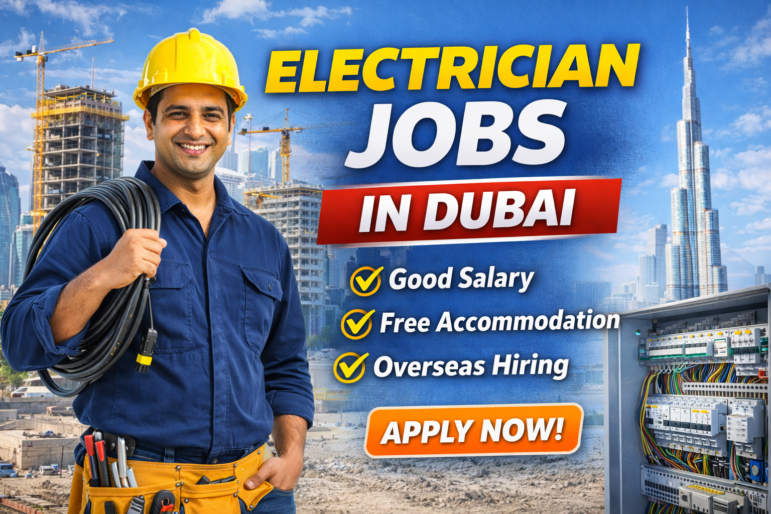 Electrician Jobs in Construction Sites in Dubai, UAE – Salary, Vacancy, Requirements & How to Apply