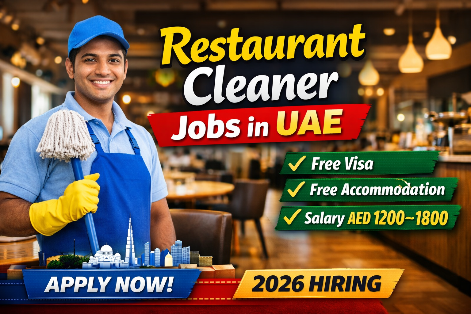Restaurant Cleaner Jobs in UAE – Free Visa & Accommodation