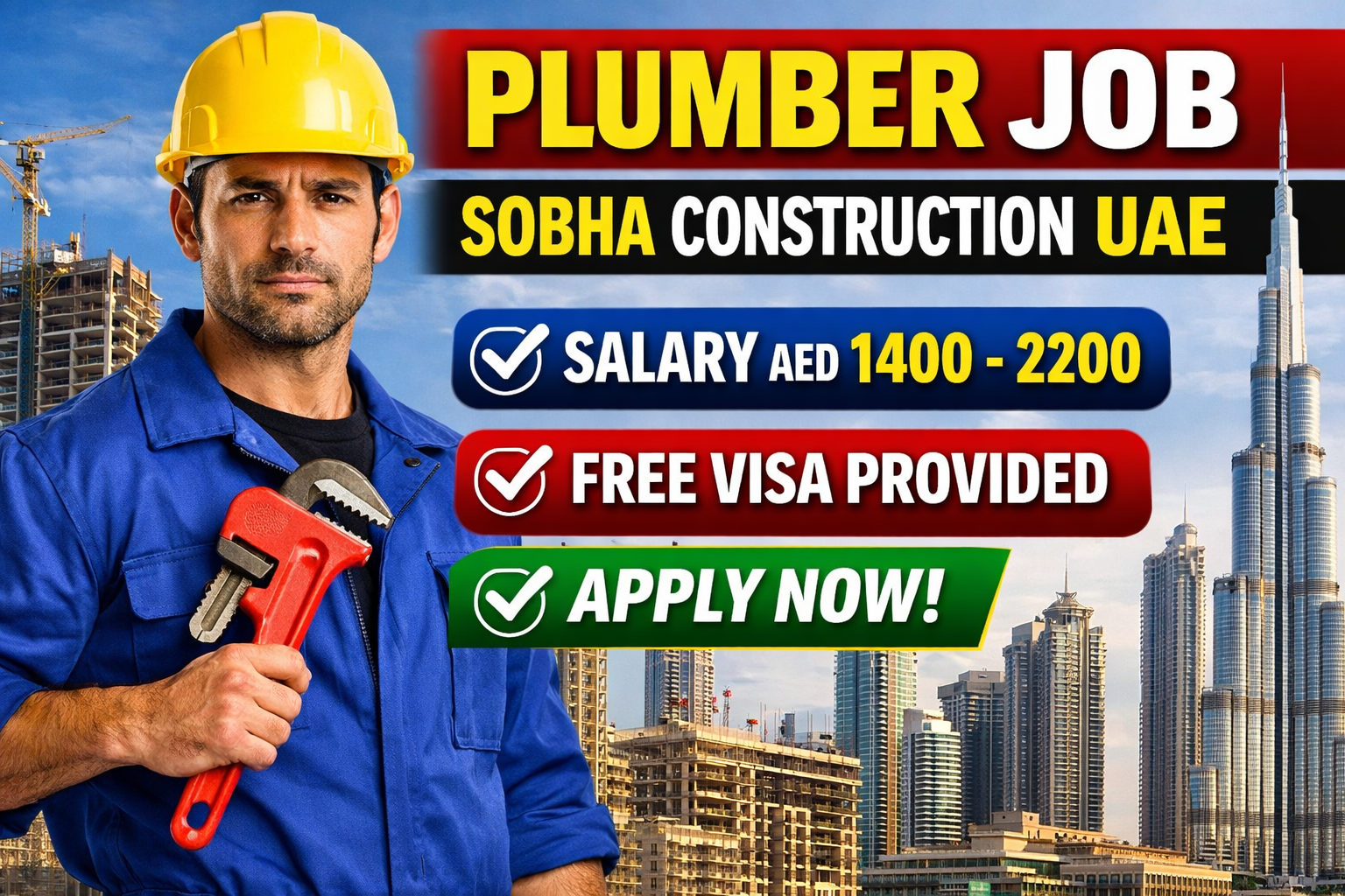 Plumber Job in Sobha Construction UAE – Full Details, Salary, Visa & Apply Process