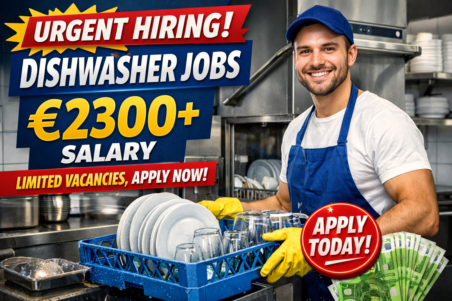 Urgent Hiring: Dishwasher Jobs €2300+ Salary – Limited Vacancies, Apply Now
