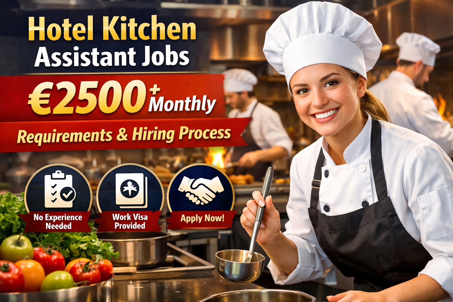 Hotel Kitchen Assistant Jobs €2500+ Monthly – Requirements & Hiring Process