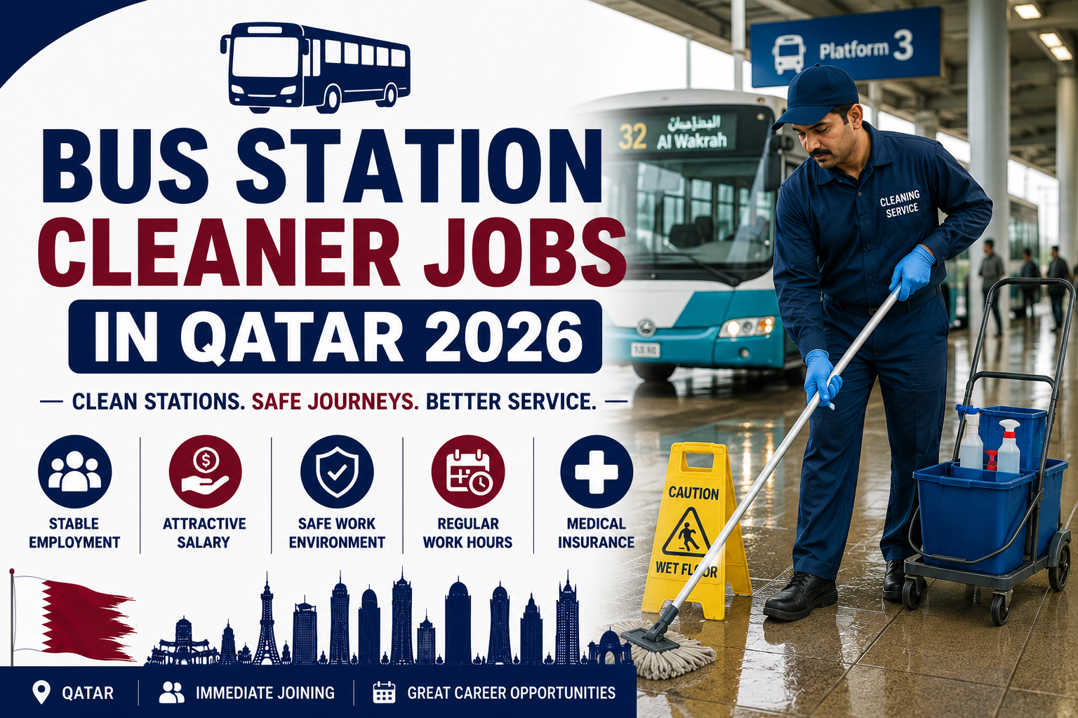 Bus Station Cleaner Jobs in Qatar 2026 | Cleaning Staff Vacancies