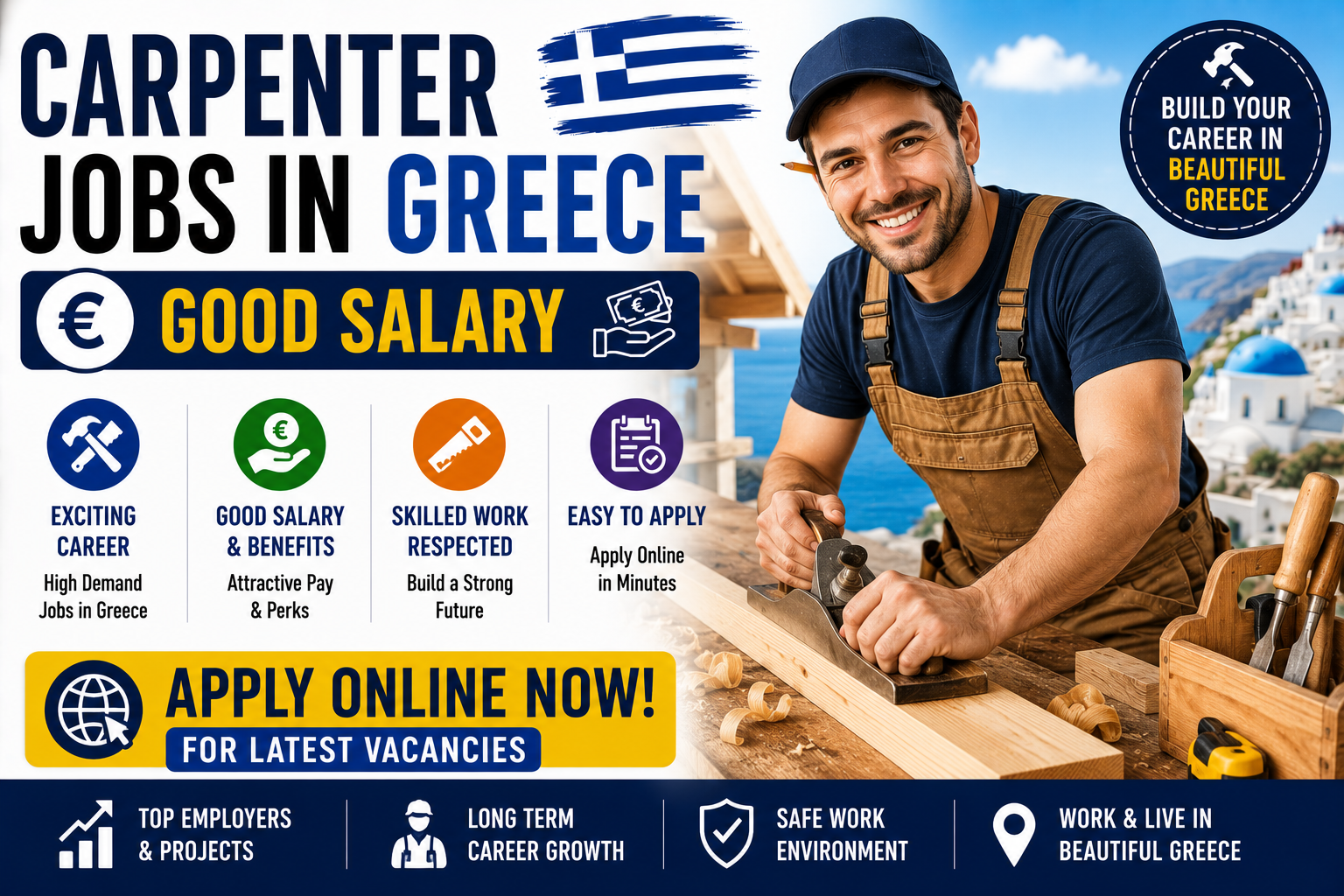 Carpenter Jobs in Greece – Good Salary – Apply Online for Latest Vacancies