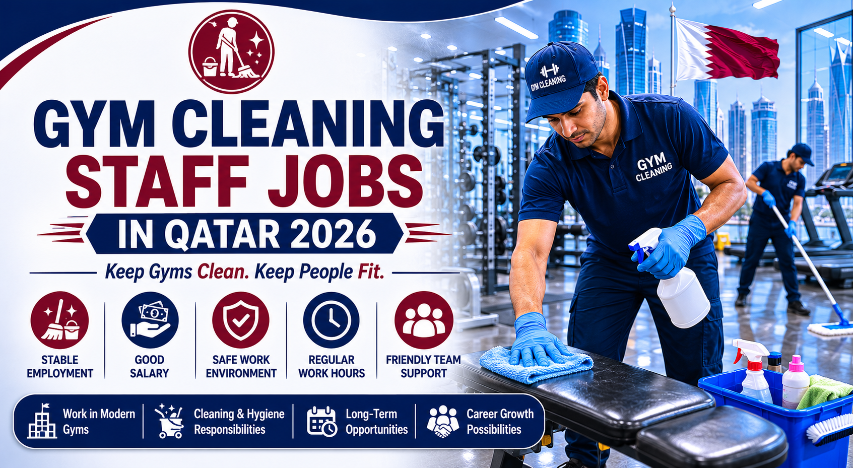 Gym Cleaning Staff Jobs in Qatar 2026 | Staff Benefits Included