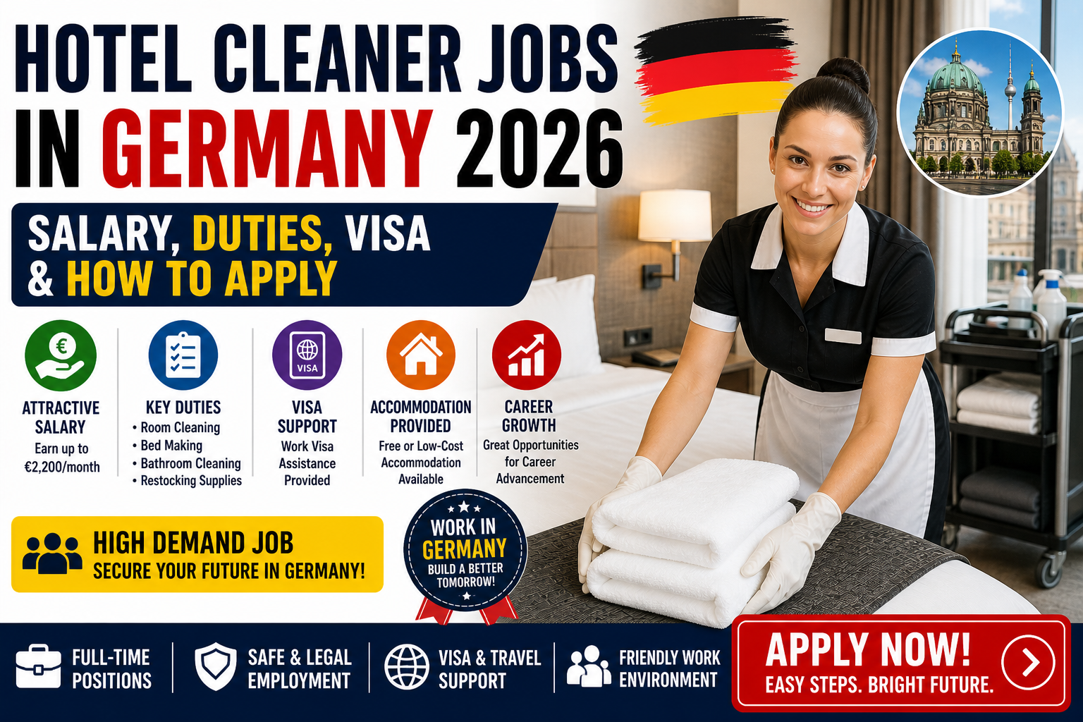 Hotel Cleaner Jobs in Germany 2026: Salary, Duties, Visa & How to Apply