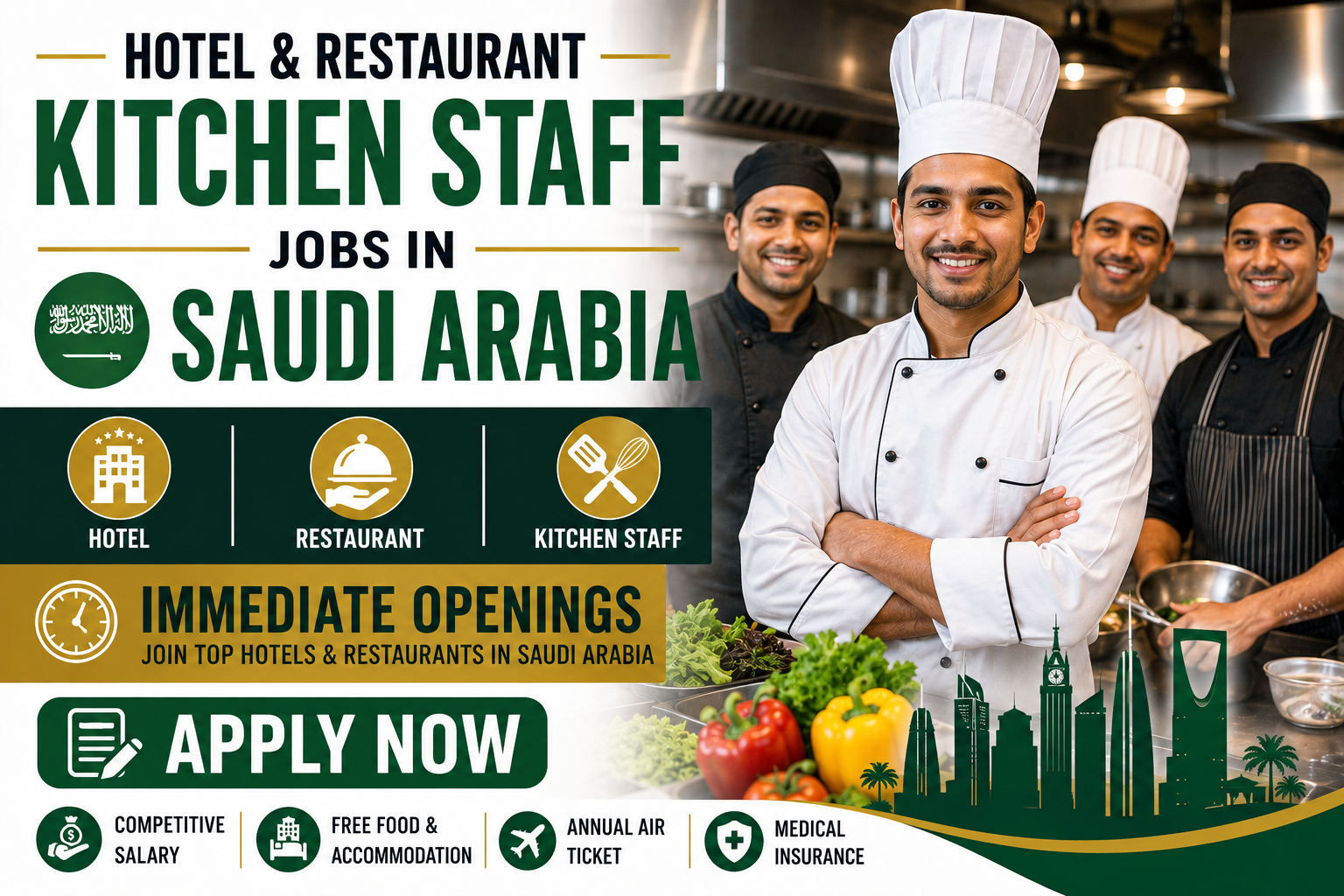 Hotel & Restaurant Kitchen Staff Jobs in Saudi Arabia – Immediate Openings – Apply Now