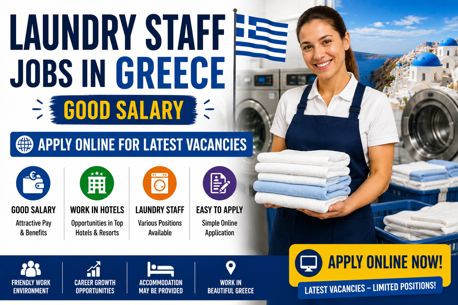 Laundry Staff Jobs in Greece – Good Salary – Apply Online for Latest Vacancies