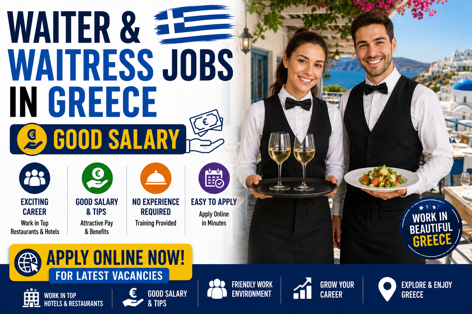 Waiter & Waitress Jobs in Greece – Good Salary – Apply Online for Latest Vacancies
