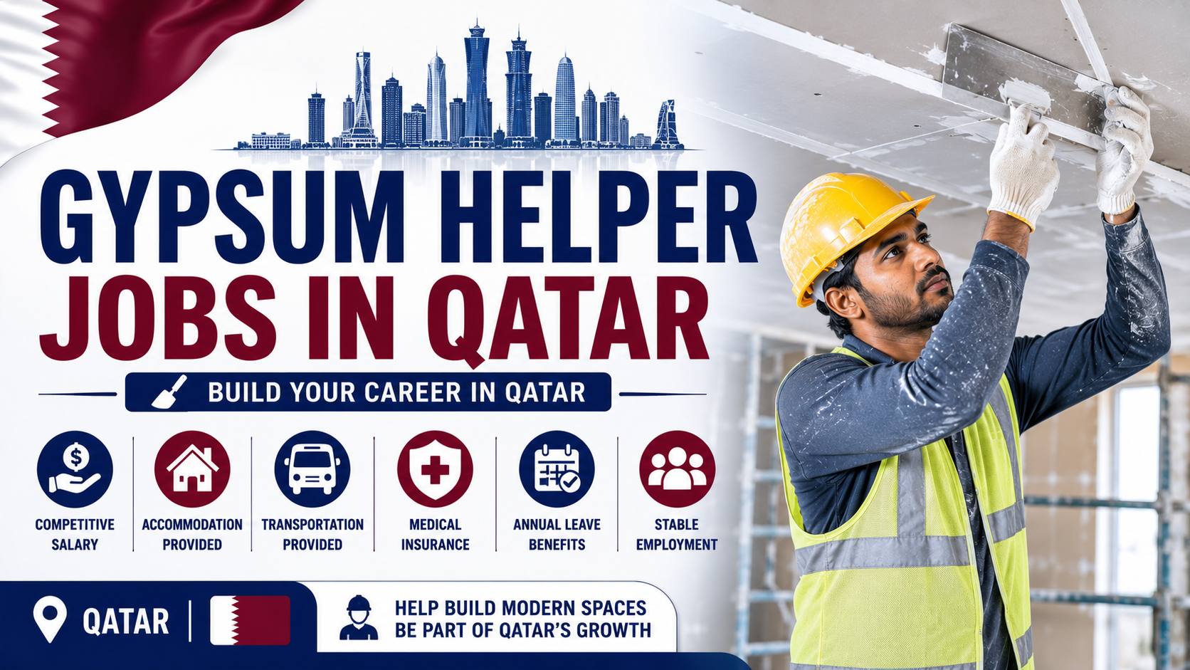 Gypsum Helper Jobs in Qatar | Construction Work Opportunities
